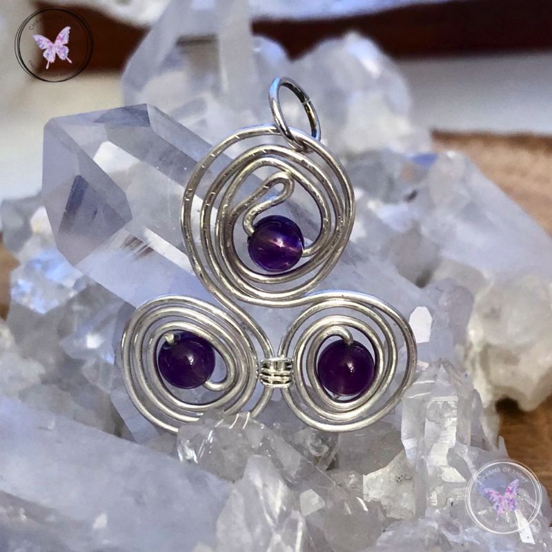 Amethyst Celtic Triskelion Silver Pendant